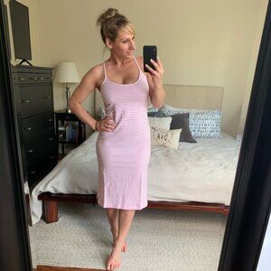 | j.crew • pink & white stripe midi dress • small |